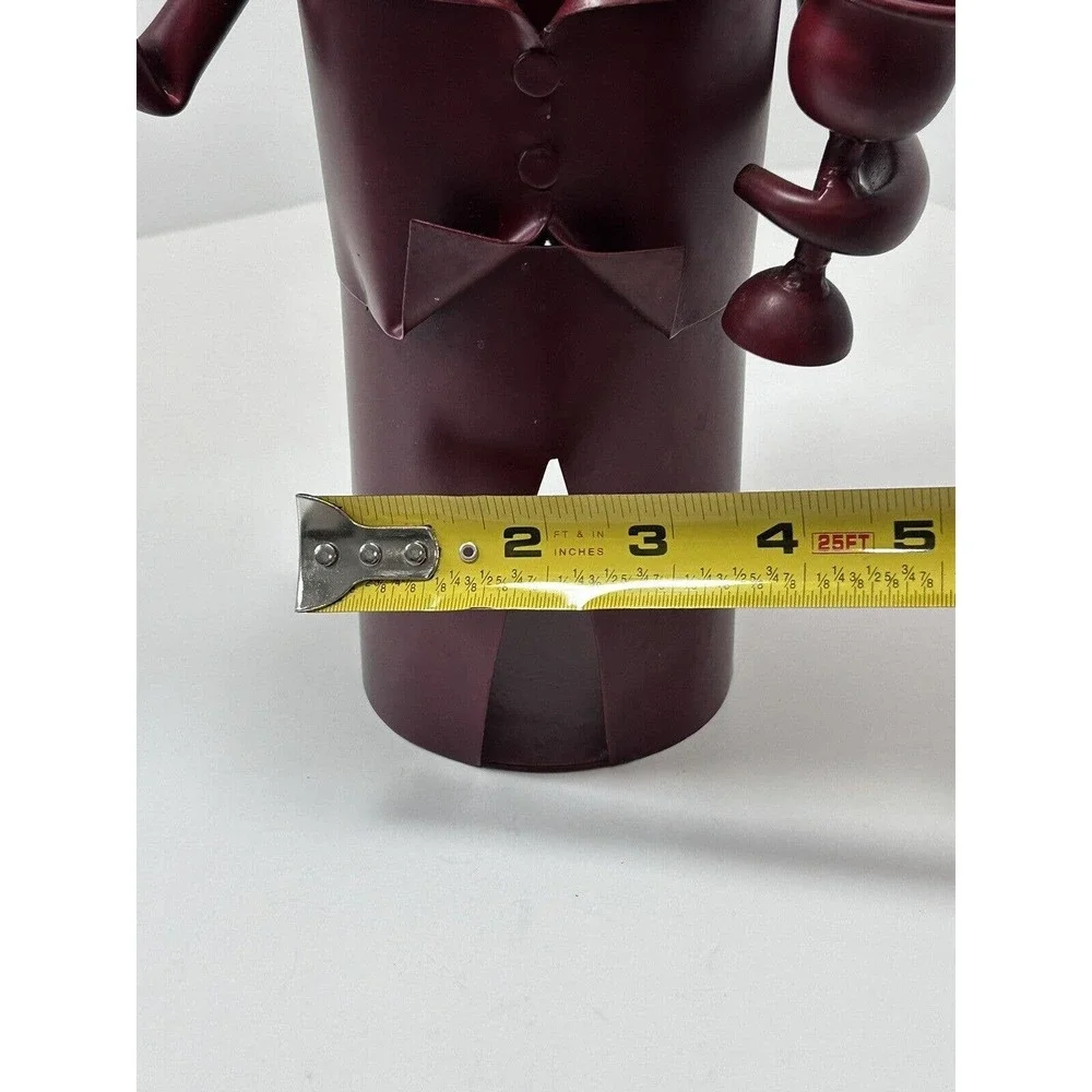 Metal Wine Bottle Holder Waiter Wearing Hat‎ & Tux Ready to Serve , Deep Maroon